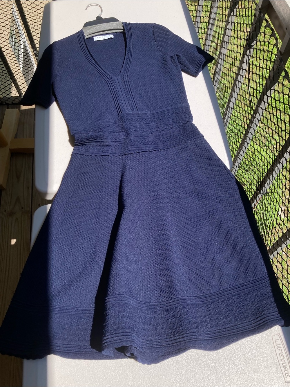 Sandro Betsey Fit and Flare Navy Blue Knit Dress Size 1